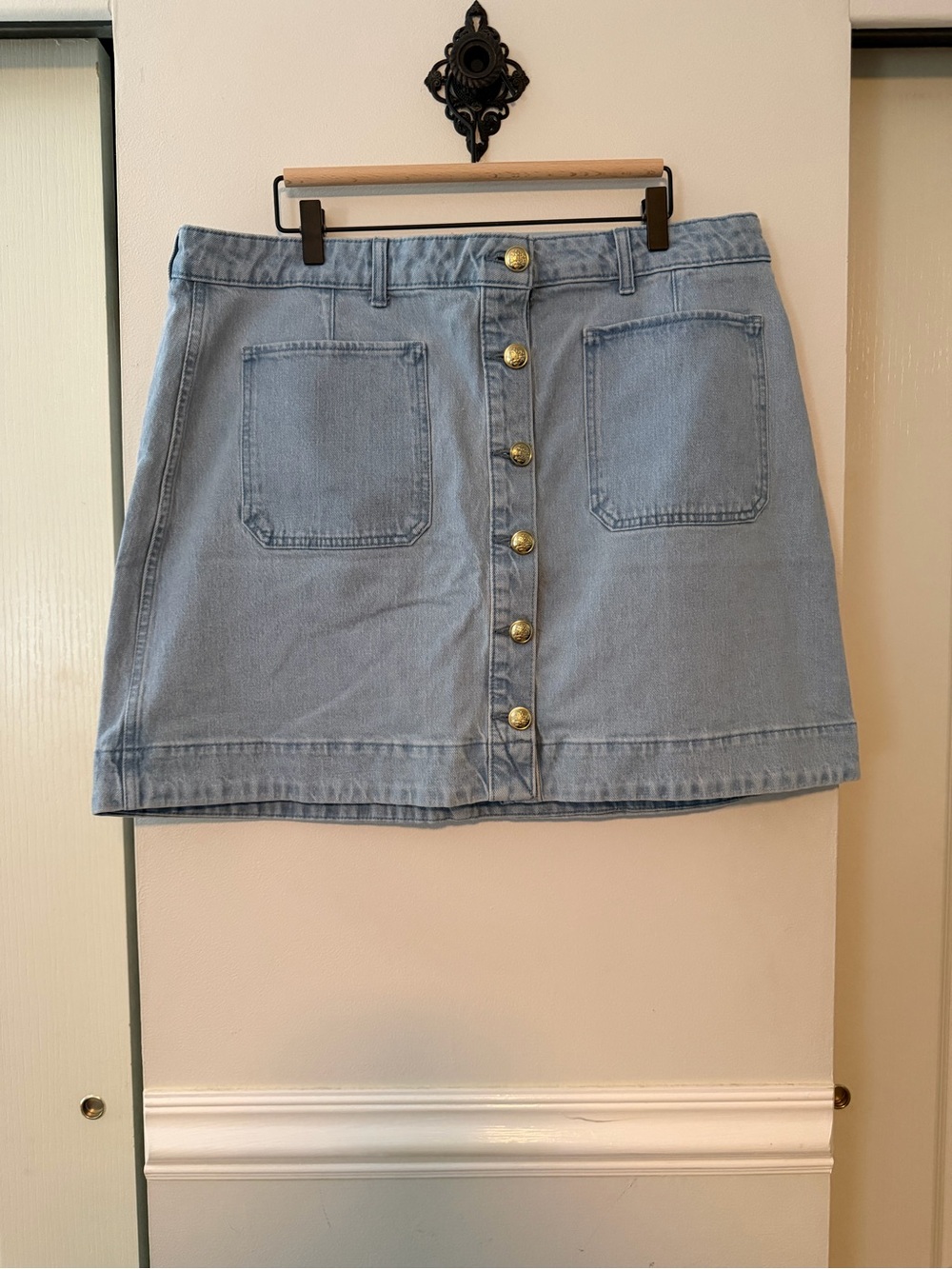 Button-Front Light Blue Denim Mini Skirt